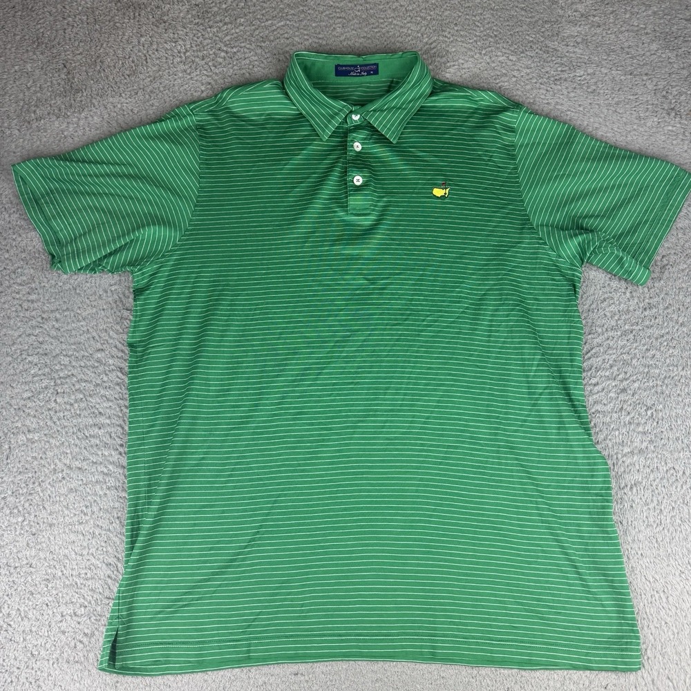 Masters Clubhouse Collection  Green Striped Cotton Knit Polo Shirt XL Golf Italy